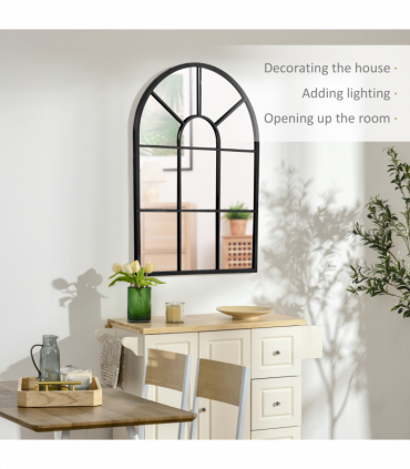 HOMCOM Modern Arched Window Wall Mirror for Living Room Bedroom, 91x60cm, Black