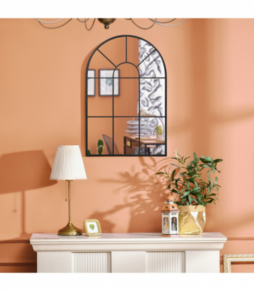 HOMCOM Modern Arched Window Wall Mirror for Living Room Bedroom, 91x60cm, Black