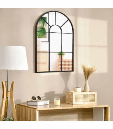 HOMCOM Modern Arched Window Wall Mirror for Living Room Bedroom, 91x60cm, Black