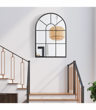 HOMCOM Modern Arched Window Wall Mirror for Living Room Bedroom, 91x60cm, Black