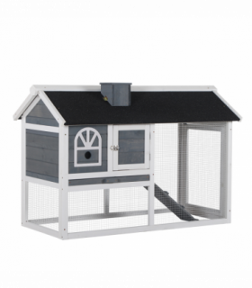 Rabbit Hutch Wood Bunny Cage for Outdoor Indoor w/ Pull Out Tray Run Box Ramp