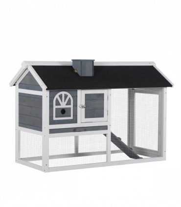 Rabbit Hutch Wood Bunny Cage for Outdoor Indoor w/ Pull Out Tray Run Box Ramp