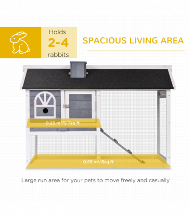 Rabbit Hutch Wood Bunny Cage for Outdoor Indoor w/ Pull Out Tray Run Box Ramp