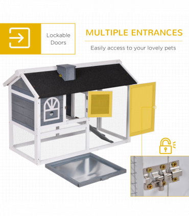 Rabbit Hutch Wood Bunny Cage for Outdoor Indoor w/ Pull Out Tray Run Box Ramp