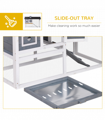 Rabbit Hutch Wood Bunny Cage for Outdoor Indoor w/ Pull Out Tray Run Box Ramp