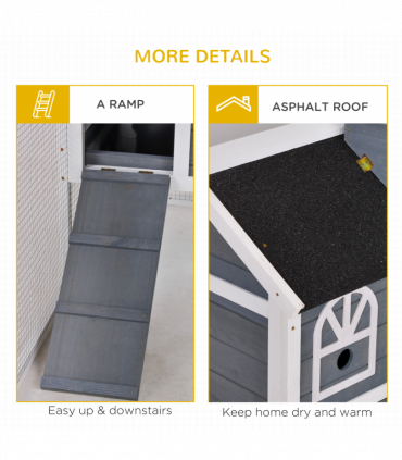 Rabbit Hutch Wood Bunny Cage for Outdoor Indoor w/ Pull Out Tray Run Box Ramp