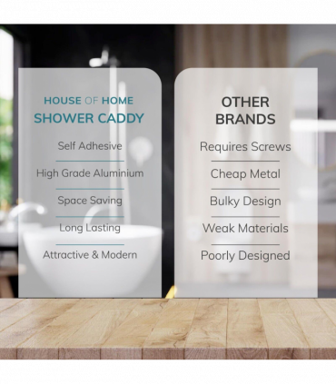 Self Adhesive 2 Tier Aluminium Shower Caddy with Bottom Hooks