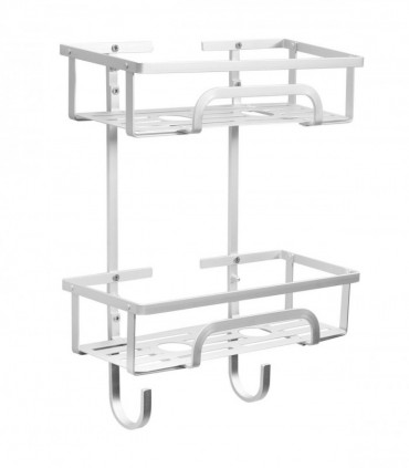 Self Adhesive 2 Tier Aluminium Shower Caddy with Bottom Hooks