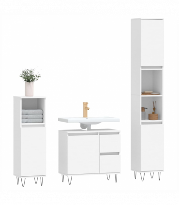 vidaXL 3 Piece Bathroom Furniture Set White Engineered Wood