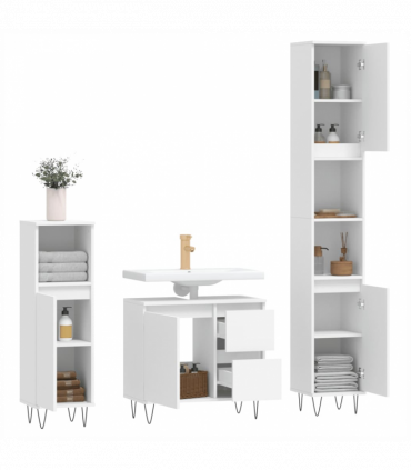 vidaXL 3 Piece Bathroom Furniture Set White Engineered Wood