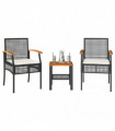vidaXL 3 Piece Bistro Set with Cushions Black Poly Rattan Acacia Wood