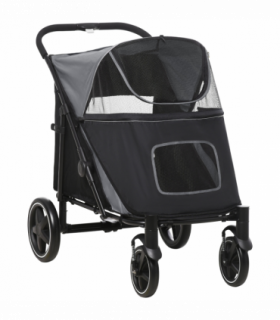 PawHut Foldable Dog Carriage w/ Universal Wheels, Shock Absorber - Black
