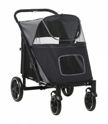 PawHut Foldable Dog Carriage w/ Universal Wheels, Shock Absorber - Black