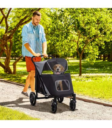 PawHut Foldable Dog Carriage w/ Universal Wheels, Shock Absorber - Black