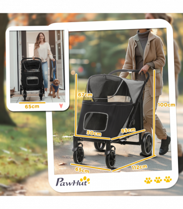 PawHut Foldable Dog Carriage w/ Universal Wheels, Shock Absorber - Black