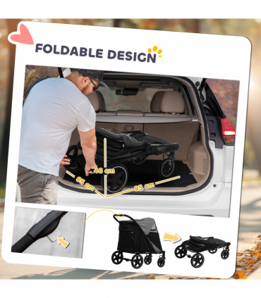 PawHut Foldable Dog Carriage w/ Universal Wheels, Shock Absorber - Black