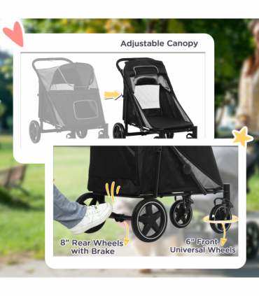 PawHut Foldable Dog Carriage w/ Universal Wheels, Shock Absorber - Black
