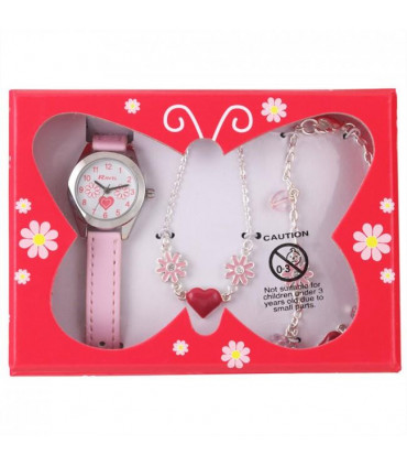 Ravel Little Gems Hearts and Flowers Watch, Necklace & Bracelet Set R2214N - CLEARANCE NEEDS RE-BATTERY