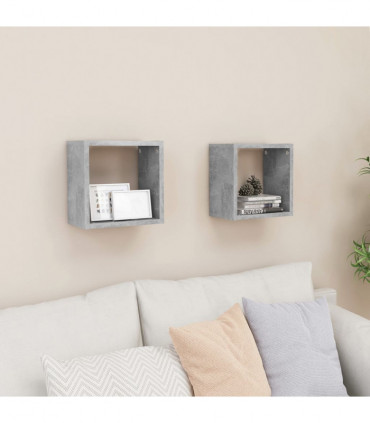 vidaXL Wall Cube Shelves 2 pcs Concrete Grey 26x15x26 cm