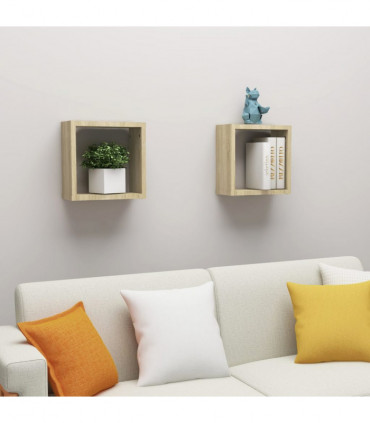vidaXL Wall Cube Shelves 2 pcs Sonoma Oak 30x15x30 cm