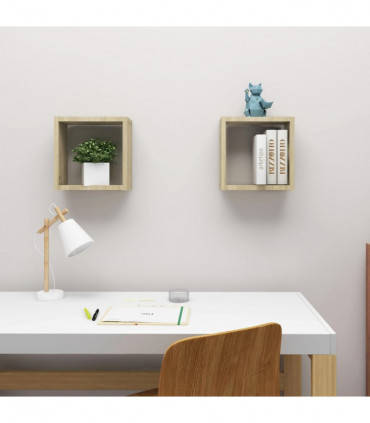 vidaXL Wall Cube Shelves 2 pcs Sonoma Oak 30x15x30 cm
