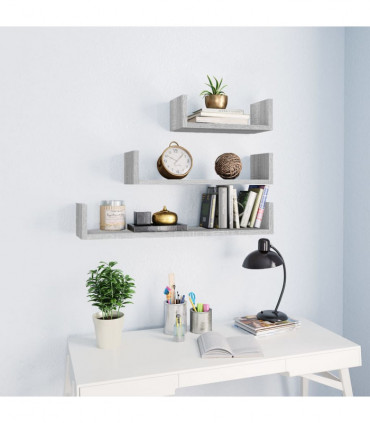 Wall Display Shelves 3 pcs Grey Sonoma Engineered Wood