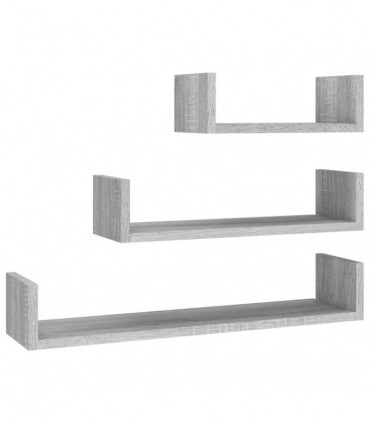 Wall Display Shelves 3 pcs Grey Sonoma Engineered Wood