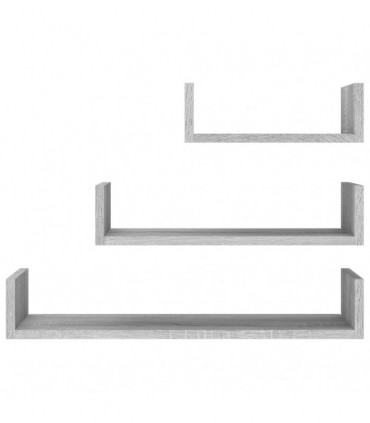 Wall Display Shelves 3 pcs Grey Sonoma Engineered Wood