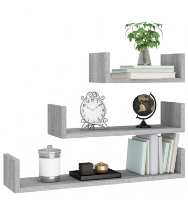 Wall Display Shelves 3 pcs Grey Sonoma Engineered Wood