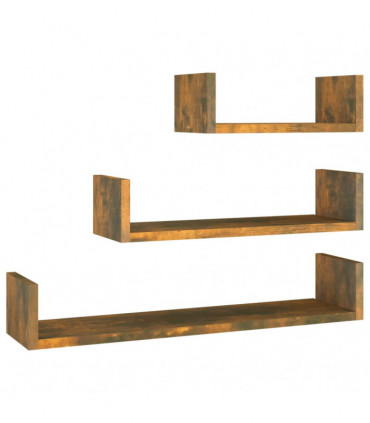 Wall Display Shelves 3 pcs Smoked Oak Engineered Wood