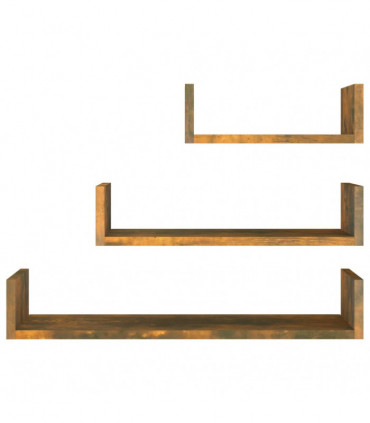 Wall Display Shelves 3 pcs Smoked Oak Engineered Wood