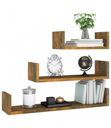 Wall Display Shelves 3 pcs Smoked Oak Engineered Wood