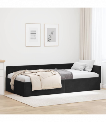 vidaXL Corner Bed Frame Black 100 x 200 cm Velvet and Engineered wood