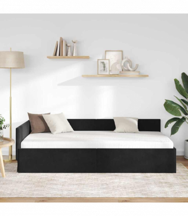 vidaXL Corner Bed Frame Black 100 x 200 cm Velvet and Engineered wood