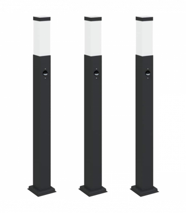 vidaXL Bollard Lights with Sensor 3 pcs 80 cm Black IP44