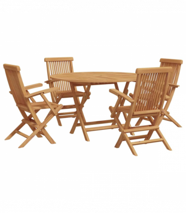vidaXL Garden Dining Set Folding 5 pcs Brown Solid Teak wood