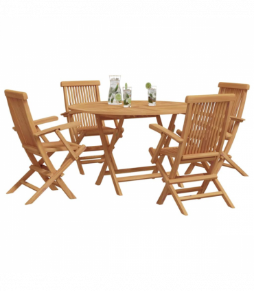 vidaXL Garden Dining Set Folding 5 pcs Brown Solid Teak wood