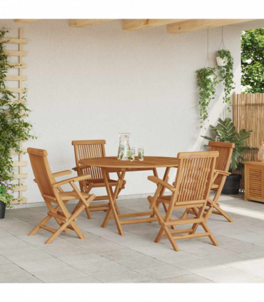 vidaXL Garden Dining Set Folding 5 pcs Brown Solid Teak wood