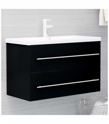 Sink Cabinet Black 80x38.5x48 cm Engineered Wood