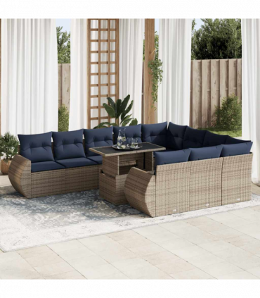 vidaXL 11 Piece Garden Sofa Set with Cushions Grey Poly Rattan Acacia