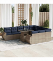 vidaXL 11 Piece Garden Sofa Set with Cushions Grey Poly Rattan Acacia