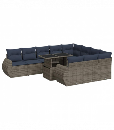 vidaXL 11 Piece Garden Sofa Set with Cushions Grey Poly Rattan Acacia