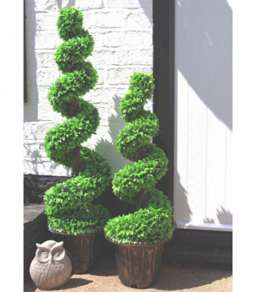 Topiary Trees Large Leaf Spiral 120cm Green Pair with Decorative Planters
