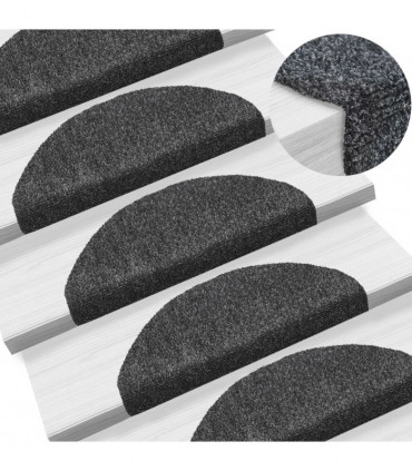15pcs Self-adhesive Stair Mats Needle Punch 65x21x4cm Dark Grey