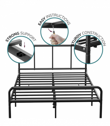 Extra Strong Double Metal Bed Frame with Rounded Head and Foot Board In Black - Improved