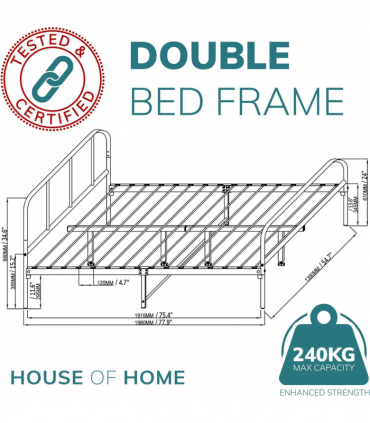 Extra Strong Double Metal Bed Frame with Rounded Head and Foot Board In Black - Improved