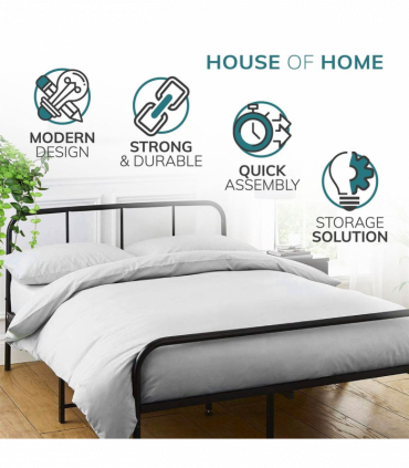 Extra Strong Double Metal Bed Frame with Rounded Head and Foot Board In Black - Improved