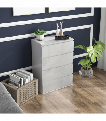 HOMCOM Bedroom Chest of Drawers, High Gloss 4 Drawers Dresser, Drawer Unit