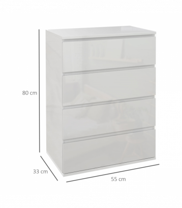 HOMCOM Bedroom Chest of Drawers, High Gloss 4 Drawers Dresser, Drawer Unit