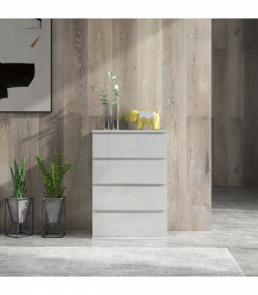 HOMCOM Bedroom Chest of Drawers, High Gloss 4 Drawers Dresser, Drawer Unit